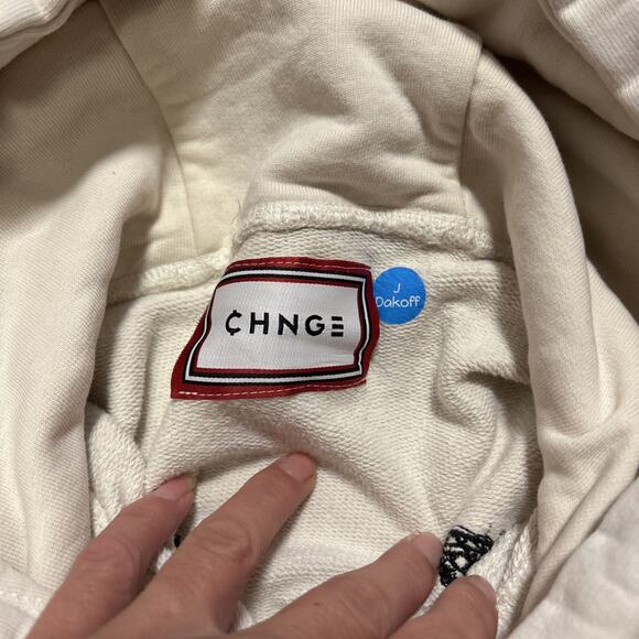 CHNGE Hoodie Mens M Sweatshirt Peace Love Skeleton Embroidered Organic Cotton - Picture 10 of 11